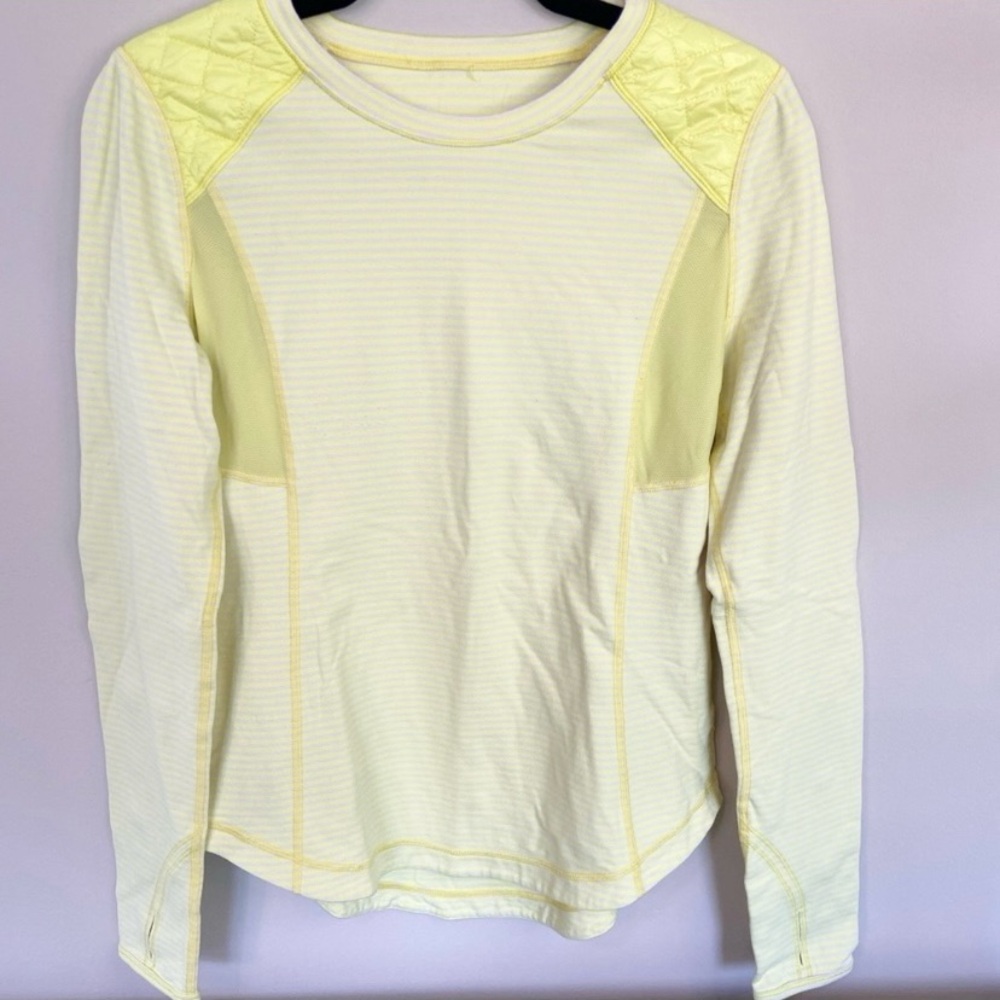 Lululemon Run Ice Queen Long Sleeve Top Yellow Stripe Women’s Size 8